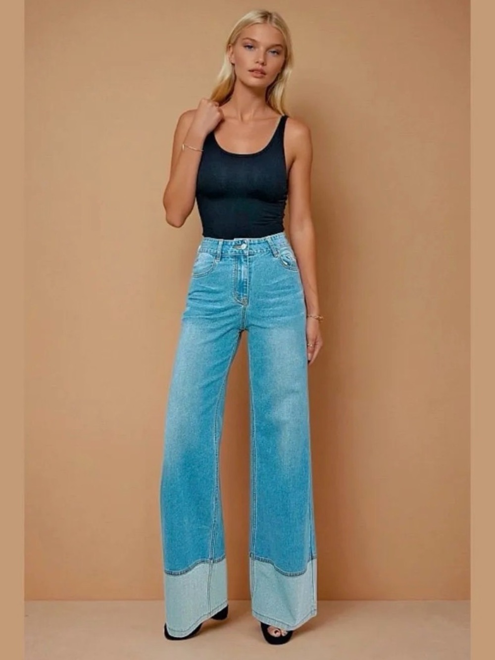 High Rise Wide Leg Jeans Faux Cuff Light Wash NWT | Wisteria Lane | L